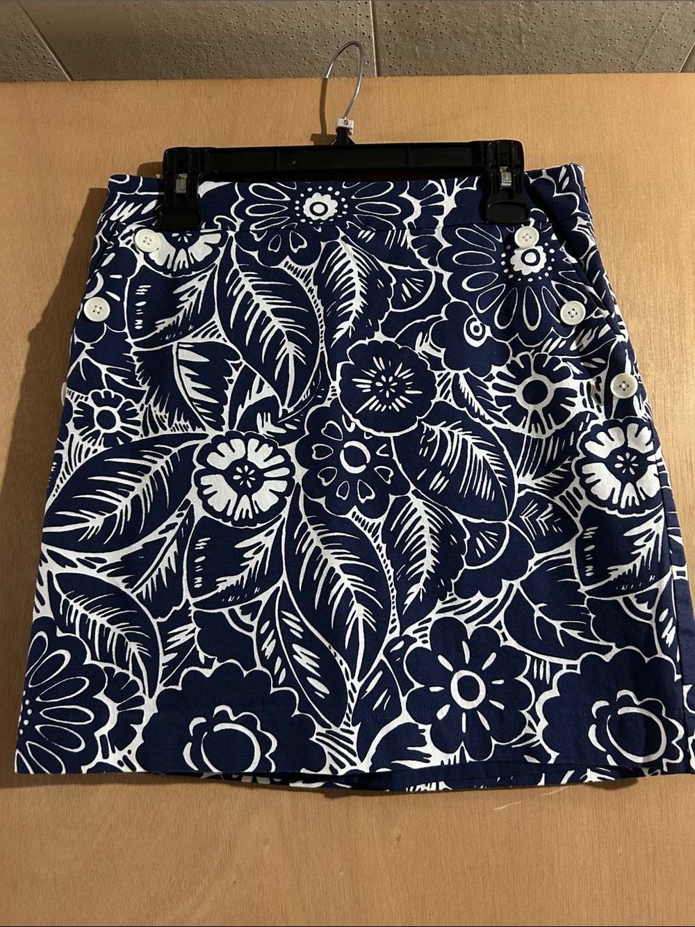 Talbots Navy & White Floral Button-Accent Women's Skirt